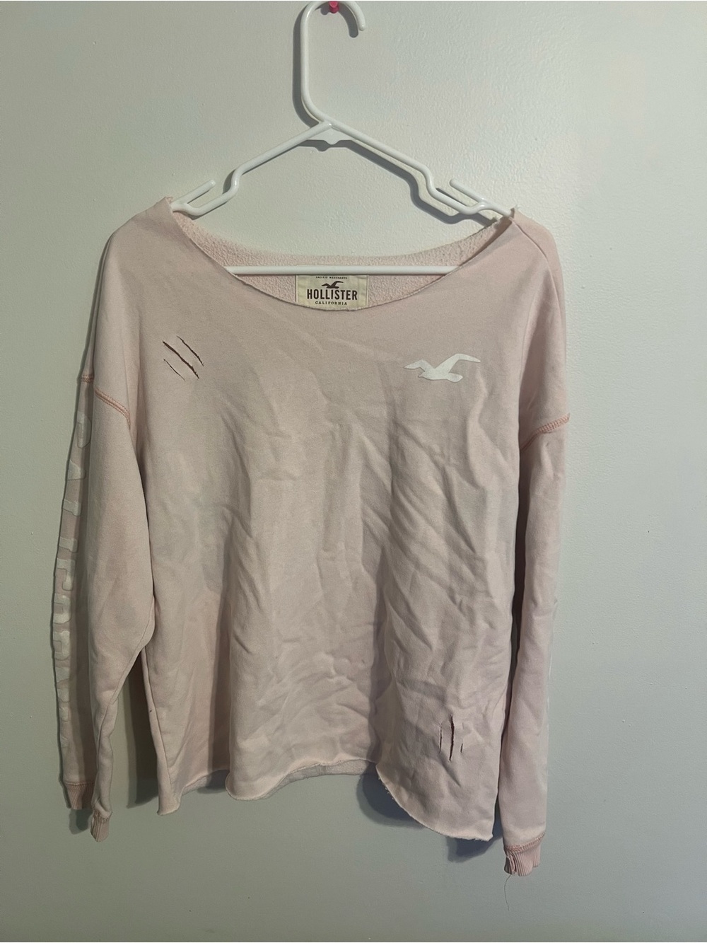 Hollister Off-Shoulder Sweatshirt Distressed Pink California Size Small